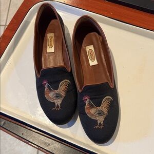 Talbots Rooster Shoes Loafers Black Brown Leather Interior Size 9
